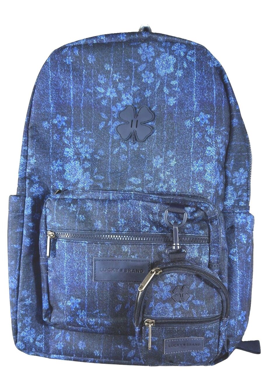 LUCKY BRAND Floral Denim Print Backpack Laptop Bag NWOT With Matching Pouch
